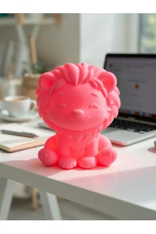 Aslan Modern Dekoratif Ev Hediyesi Tasarım Lamba - Aslan Figürlü Gece Lambası Pembe