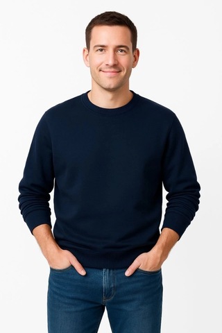 Valensdesign Erkek Üç İplik Düz Bisiklet Yaka Sweatshirt - Lacivert