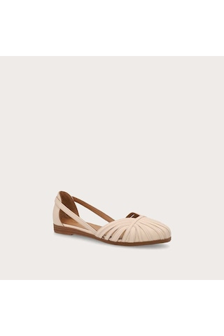 Vanilla Sandalet Kadın 03m4 Frau Leather Caged Ballet Flats Wıth Thın Straps Krem