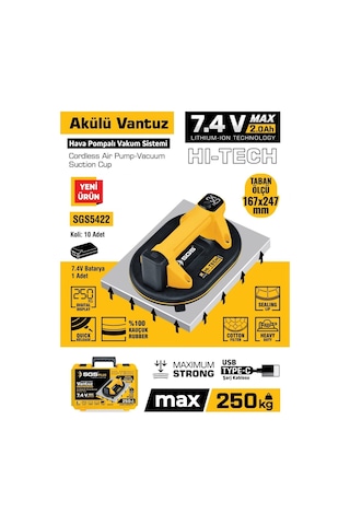 Sgs5422 - 250 Kg Akülü Vakumlu Seramik Ahşap Cam Taşıma Vantuzu 7.4 Volt 2 Amper