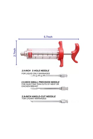 Fosenze Kahve Renkli Plastik Marinasyon Şırıngısı, 3 İğne Ve Fırça Seti - Etlere Lezzet Enjeksiyonu, 59ml Kapasite Çok Renkli