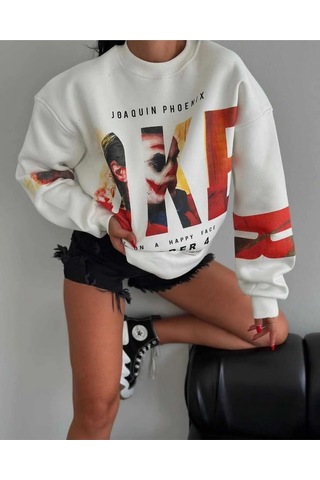 Startmore Adrift Joker Renkli Oversize Bisiklet Yaka Pamuklu Sweatshirt Beyaz Beyaz
