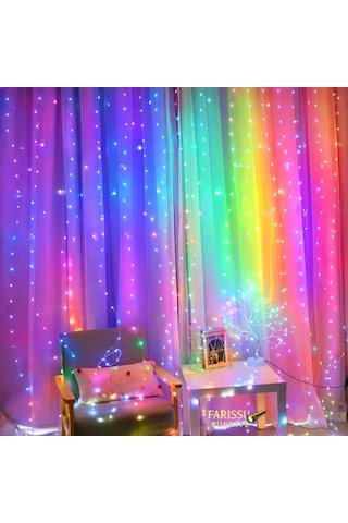 3x3 Metre 305 Led'li 8 Fonksiyonlu Kumandalı Gökkuşağı Perde Led Işık RGB