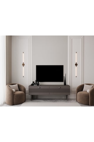 Melura Tv Ünitesi - Tv Sehpası 140 Cm %100 Mdf Lake Ahşap Ayaklı Gri