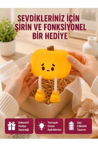 Şarjlı Pumpkin Led Masa Lambası Zamanlayıcılı Dokunmatik Yeni Nesil Najmaddin Çok Renkli