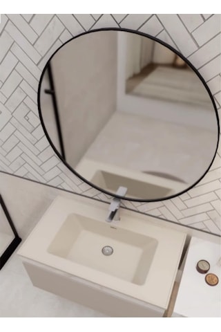 Real Stone Zenıth 80 Etajerli Siyah Granit Banyo Lavabosu 80x45 Siyah