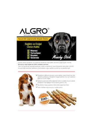 Algro Tavuklu Munchy Sticks Tavuk Göğüs Sarmalı Köpek Ödülü 12 CM 6 x 12'li
