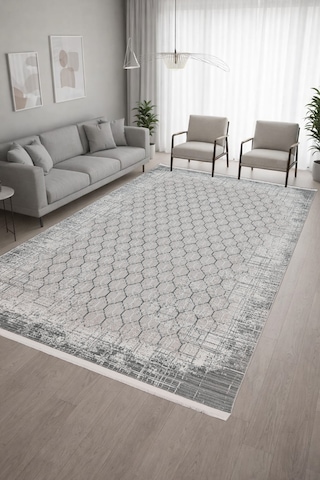 4 Metrekare - 6 Metrekare Bambu Tarz Modern Salon Oturma Odası Mutfak Halısı Antialerjik Gri 10020gri