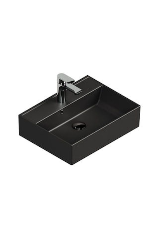 Aqua Bagno Plan Tezgah Üstü Kare Çanak Lavabo 50 x 38 CM Mat Siyah Beyaz