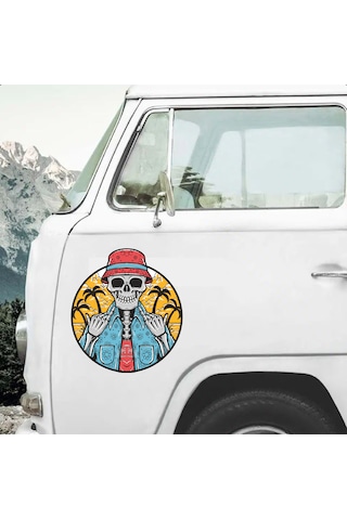 Tatilde Kurukafa Hawai Sticker - Plaj Araba Oto Karavan Motosiklet Cam Sticker - 00119 50x46 Cm