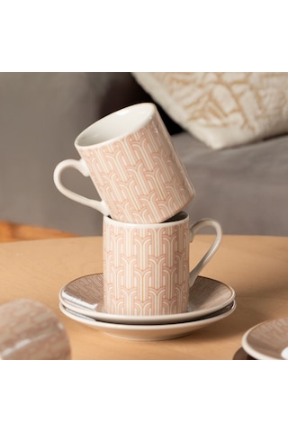 Porsima Sd-210-5 Porselen 6 Kişilik Fincan Seti 12 Parça Türk Kahvesi Fincanı Takımı-100ml Çok Renkli