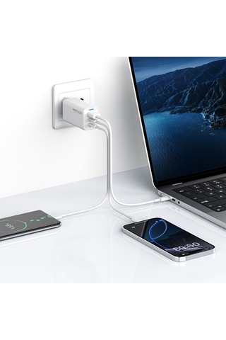 Recci Rc109e Type-c Pd & Usb-a Gan Teknolojili Hızlı Ev Şarj Başlığı 65w Beyaz
