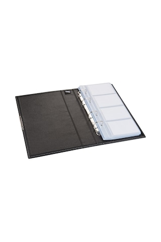 Suni Deri Mekanizmalı 4 Sıralı 192 Kart Kapasiteli Kartvizitlik 1 Siyah