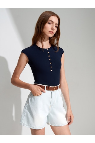 DİLVİN 72334 Pamuk Mini Kot Şort-mavi