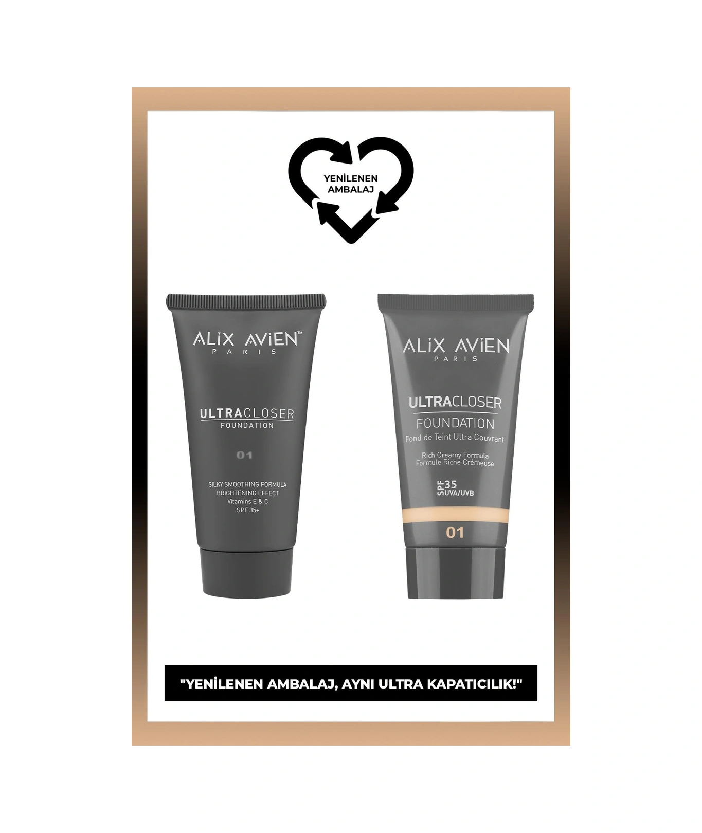 Alix Avien Ultra Kapatıcı Nemlendirici SPF35+ Faktör Ve E & C Vitaminli Fondöten Ultracloser Foundation 01