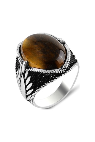 Kaplan Gözü Taşlı Gümüş Erkek Yüzük (515975131)