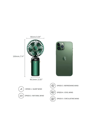 Taşınabilir Usb Vantilatör, 4200mah Şarjlı El Tipi Fan, Led Ekranlı, 3'ü 1 Arada El/boyun/masa Fanı, Yaz, Ofis, Seyahat İçin, Kadınlar, Kızlar Ve Çocuklara Yeşil 20528823