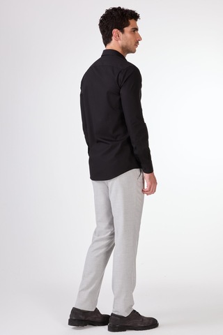 Siyah Düz Renk Slim Fit Uzun Kol Erkek Gömlek Siyah