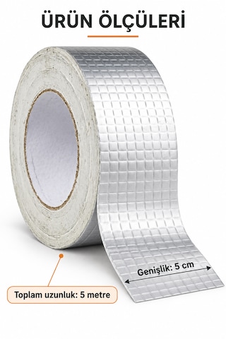 Güncelçarşı 5cm X 5 Mt Yüksek Sıcaklık Dayanan Su Geçirmez Alüminyum Folyo Çamur Bant, Çatı Duvar Çatlak Onarıcı Yalıtım, 5 Metre, Boru Yalıtımı, Yalıtım