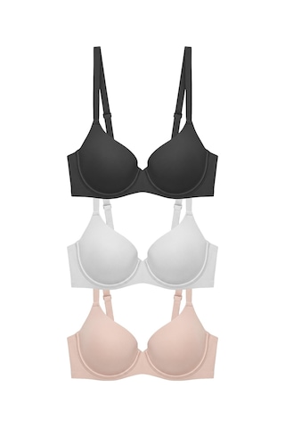 Cottonhill Seamless Bra - Wired Lazer Kesim Dikişsiz Balenli Kadın Sütyen 3'lü Paket Çok Renkli