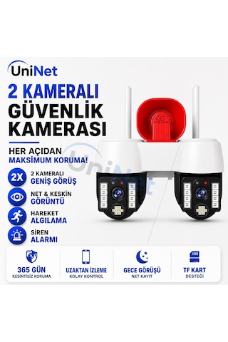Uninet 8mp Çift Kameralı Döner Başlıklı Wifi Yönü Elle Ayarlanabilir Güvenlik Kamerası 10x Dijital Zoom Pır Insan Algılama Ve Siren