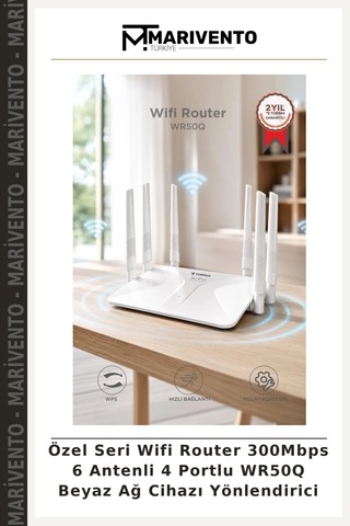 Özel Seri Wifi Router 300mbps 6 Antenli 4 Portlu Wr50q Beyaz Ağ Cihazı Yönlendirici