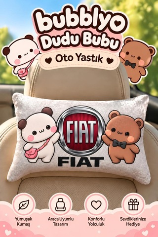 Bubblyo Fiat Temalı Dekoratif Oto Yastığı Sevimli Çift Tasarım Beyaz Beyaz