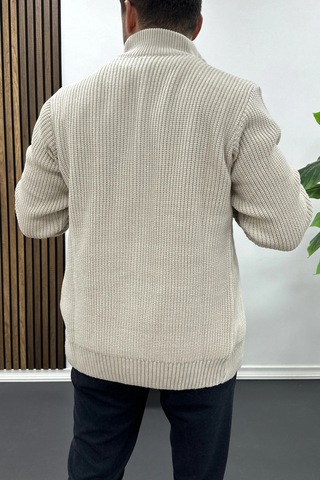 Edwox Erkek Slim Fit Fermuarlı Hırka Vizon Edw434 Vizon