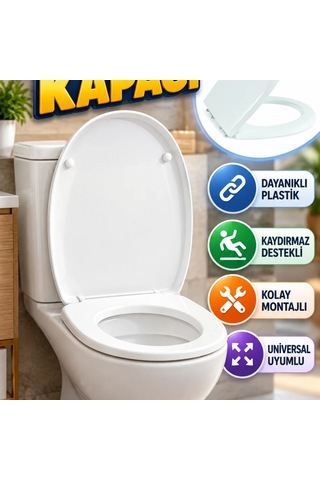 Universal Klozet Kapağı Dayanıklı Plastik, Kaydırmaz Destekli Ve Kolay Montajlı Renkli