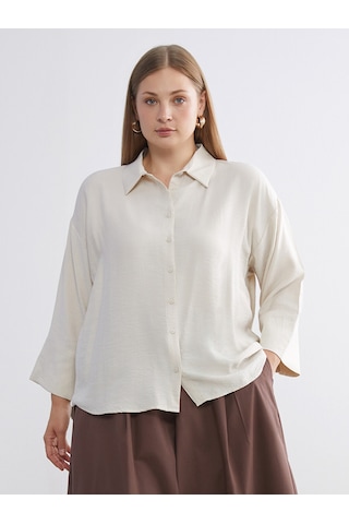 Lcwaıkıkı Classic Bej Dokulu Oversize Kadın Gömlek