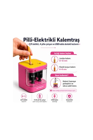 Ofisinn Masaüstü Otomatik Pilli-elektrikli Kalemtraş Pembe + 3'lü Yedek Bıçak Seti