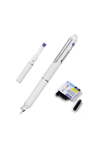 Wrıtech W-784 Basmalı Dolma Kalem Beyaz Gövde - Blister Ahşap