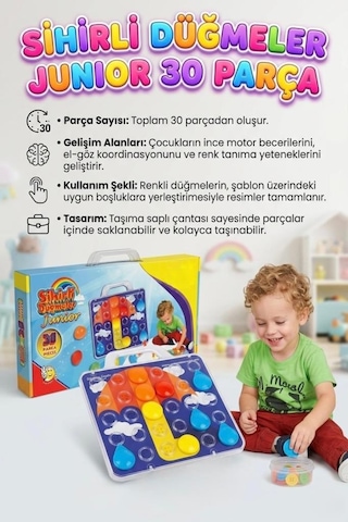 Sihirli Düğmeler Junior - 30 Parça Eğitici Düğme Yerleştirme Oyunu - Motor Gelişim Destekli Set