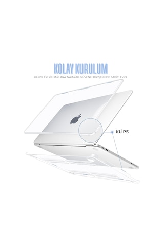 Apple MacBook Neo 13 İnç A3404 Uyumlu Şeffaf Kılıf Ekran Ve Klavye Koruyucu Set Kristal Parlak Kapak
