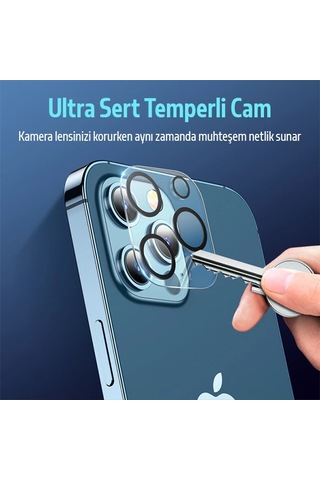 Ally Apple Uyumlu iPhone 12 Pro 6.1 3d Full Tempered Glass Cam Kamera Koruyucu- 5775