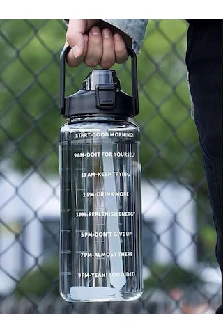 Pipetli Motivasyonel Su Matarası 2 L Siyah