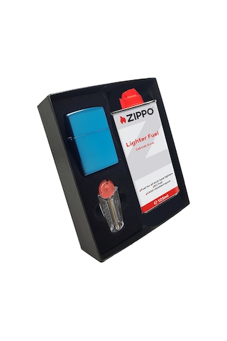 Zippo Çakmak Parlak Sapphire Benzin Taş Hediyelik Set Du10-20446