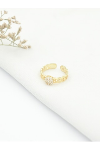 Brezza Lusso Jewelry Zirkon Taşlı Eklem Gümüş Yüzük Altın