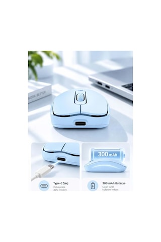 Sprange Sr-m4 Kablosuz & Bluetooth 5.4 Şarjlı Mouse Mavi Standart