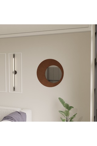 Dekoratif Oval Pleksi Aynalı Ahşap Duvar Dekoru Kahverengi