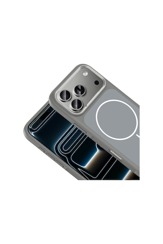 Apple Uyumlu iPhone 17 Pro Max Kılıf M-safe Şarj Özellikli Metal Kamera Çerçeveli Mat Sanremo Kapak Gri