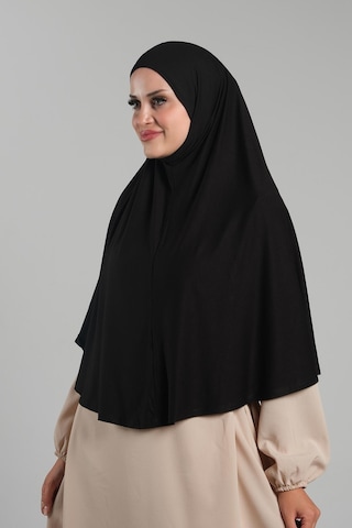 Siyah Pratik Hazır Geçmeli Tesettür Eşarp Viskon Pratik Namaz Örtüsü 2201 01 Siyah