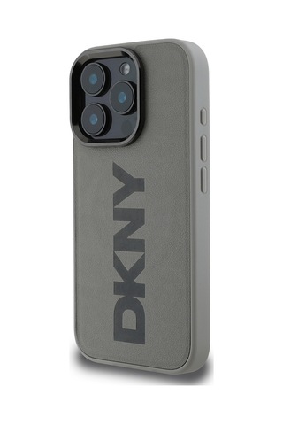 Apple iPhone 16 Pro Max Uyumlu Kılıf Dkny Lisanslı Magsafe Şarj Özellikli Pu Deri Plain Kapak Gri