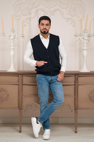 Woolen World Regular Fit Ön Cepli Kolsuz Erkek Triko Yelek Lacivert