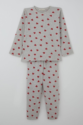 Breeze Kız Çocuk Pijama Takımı Kalp Desenli 4-8 Yaş, Açık Gri Melanj Açık Gri Melanj