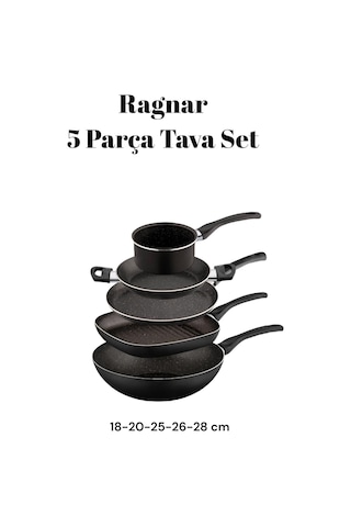 Ragnar 5 Parça Tava Seti 5 Li Çeyiz Tava Set Wok Grill Krep Saha
