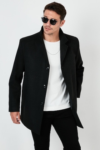 Buratti Çıkarılabilir Kapüşonlu Kırçıllı Slim Fit Kaşe Erkek Kaban 5841013 Füme
