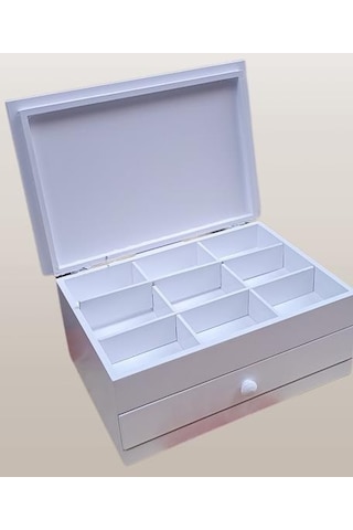 Hobi Adn Dekoratif Makyaj Kutu Çekmece Bölmeli Ahşap Mdf Beyaz Lake Boya El Yapım