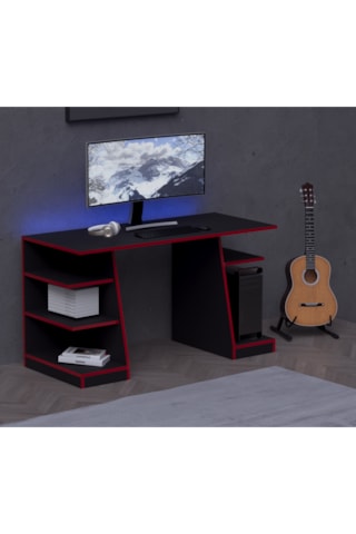 Kronos Oyuncu Masası - Bilgisayar Masası - Gamer Masası - 59x136 Cm Afm181 Siyah - Kırmızı
