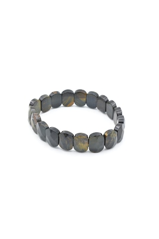 Murty99 Oval Kesim Hakiki Siyah Kaplan Gözü Taşı Bileklik Sarı - Siyah